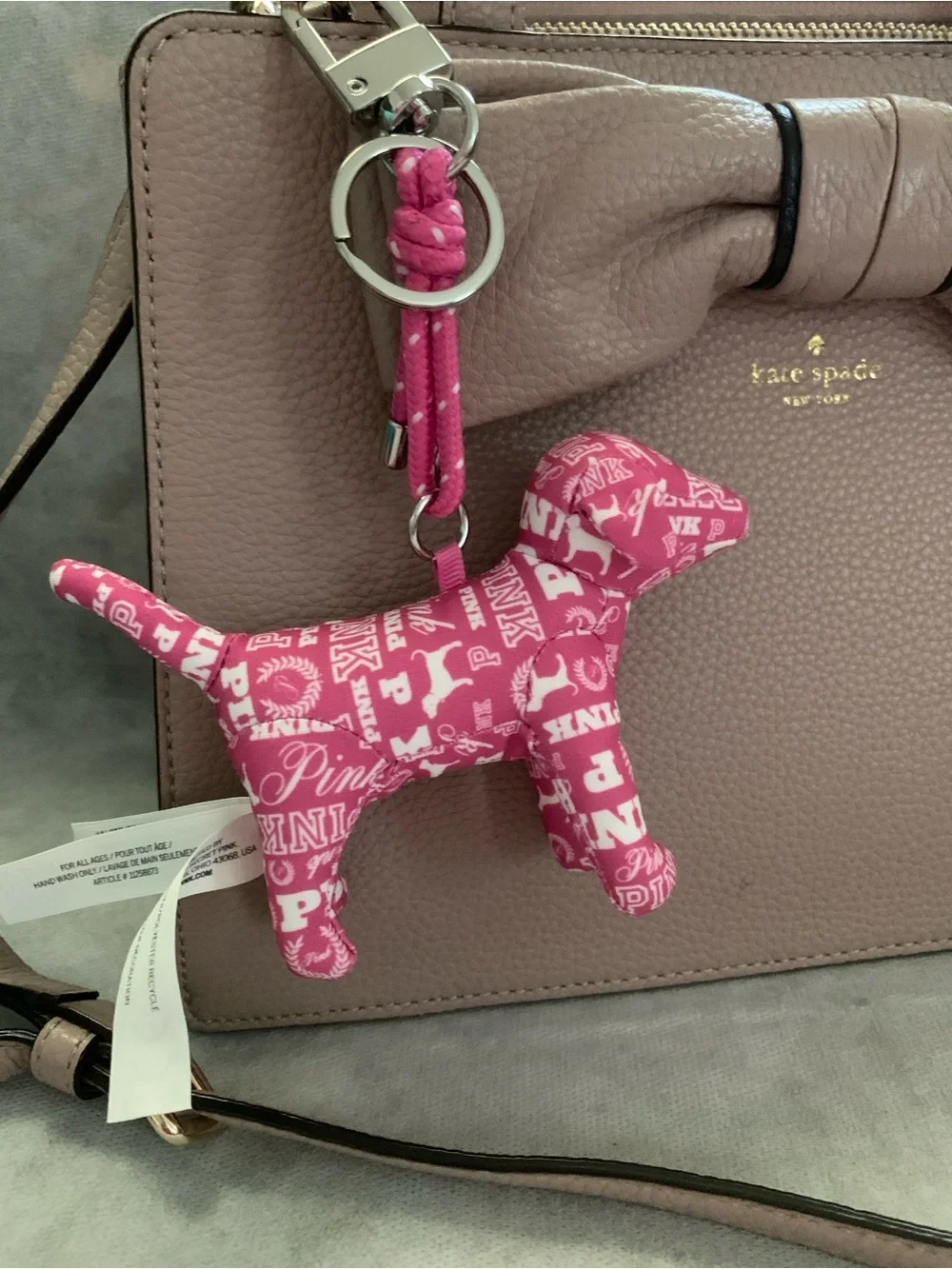NWT Victoria’s Secret PINK Gossip Dog Print Keychain Charm